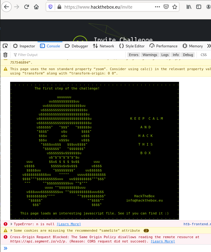 HackTheBox-Invite-developer-bar-console.png