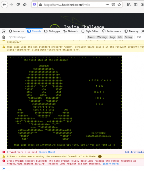 File:HackTheBox-Invite-developer-bar-console.png